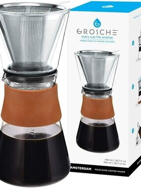 Amsterdam Pour-Over Coffee Maker with Brown Silicone Grip